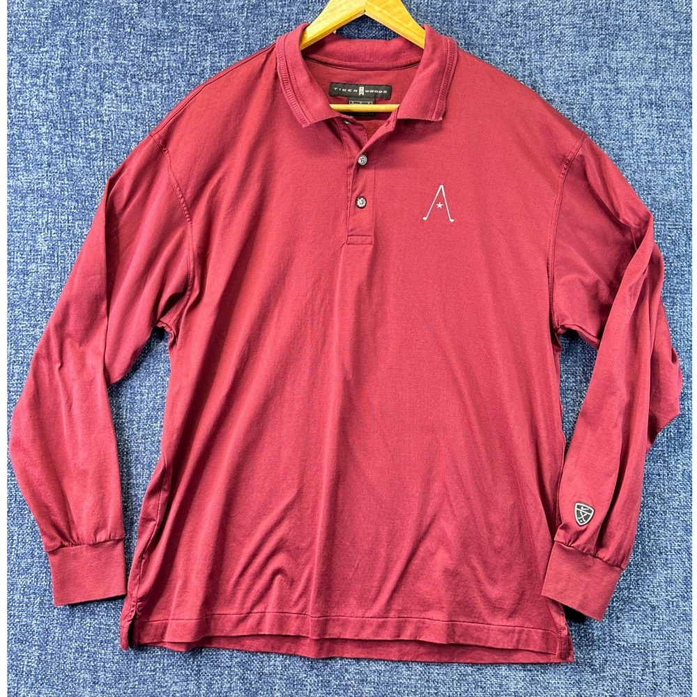 Tiger Woods Nike Golf Polo Mens Medium Red Cotton Long Sleeve Embroidered Fit